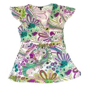 I·N·C  Plus Size Vibrant Paisley Floral Tie-Back Blouse 1X